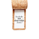 Minimou étiquette en liège "Veux-tu être ma marraine ?"