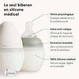 Elhée biberon 0m+ anti-colique 240ml Tartine et chocolat "Toile de Jouy" gris