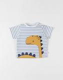 Noukie's T-shirt à manches courtes à rayures dino, écru Z2401012