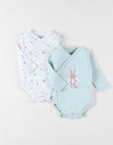 Noukie's Set de 2 bodies lapin en coton, aqua/écru Z2387181