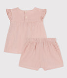 Petit Bateau ensemble bébé en gaze de coton unie rose SALINE A077W 01