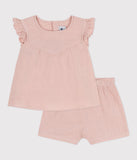 Petit Bateau ensemble bébé en gaze de coton unie rose SALINE A077W 01