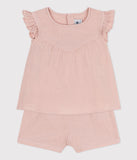 Petit Bateau ensemble bébé en gaze de coton unie rose SALINE A077W 01